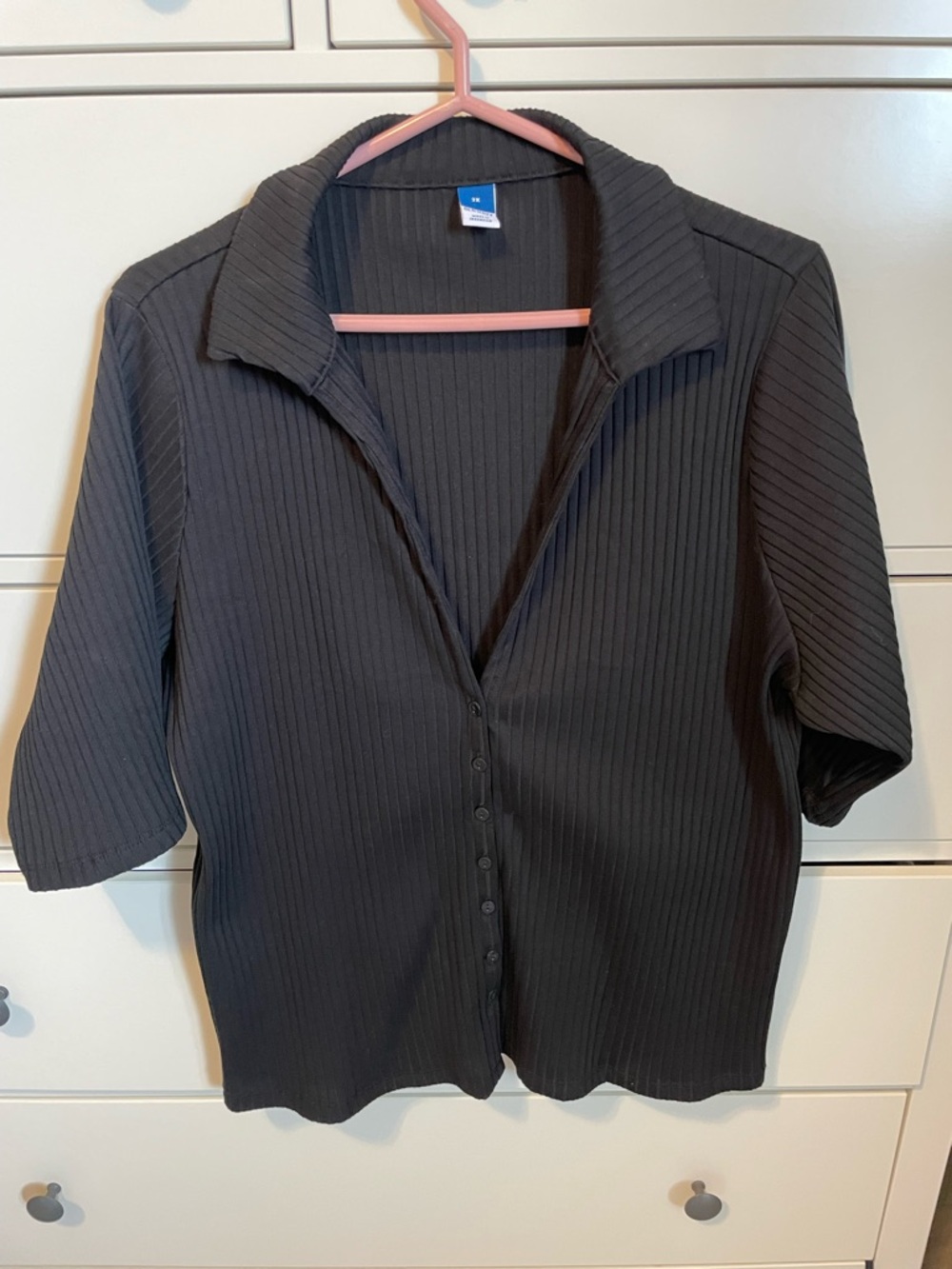 Old Navy Black Ribbed Button-Front Top